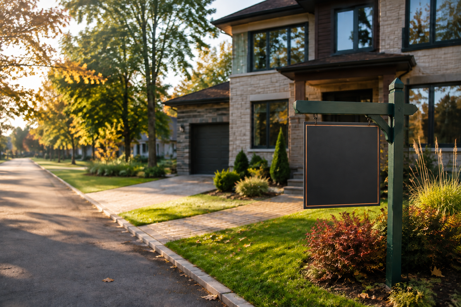 Pancarte immobilière professionnelle devant une résidence